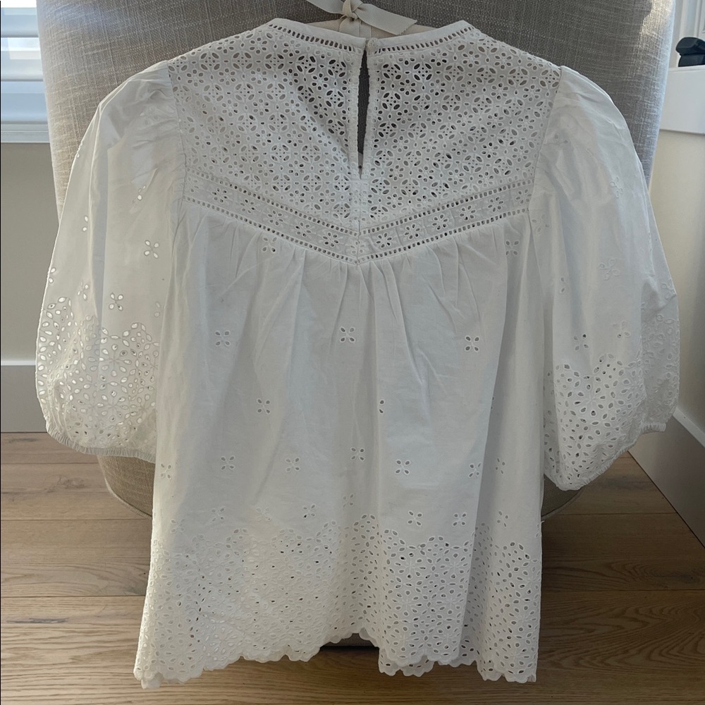 Ulla Johnson White Eyelet Puff-Sleeve Blouse - Picture 7 of 13